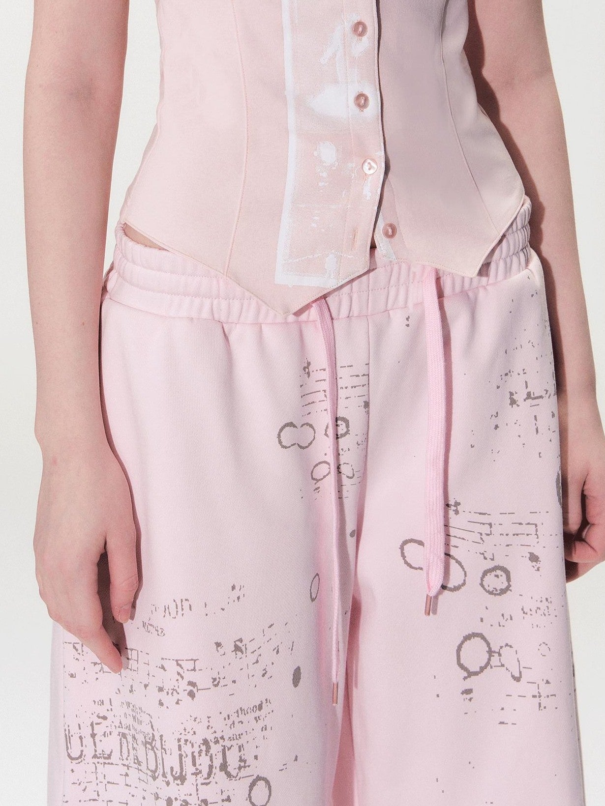 The NeverMore Pink Letter Print Wide Leg Women&