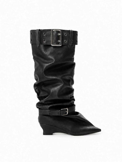 The_NeverMore_Pointed_Toe_Rivet_Ruched_Chunky_Heel_Women&