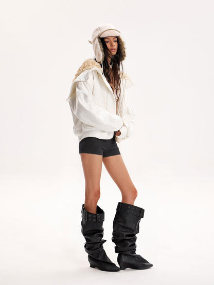 The NeverMore Pointed Toe Rivet Ruched Chunky Heel Women&