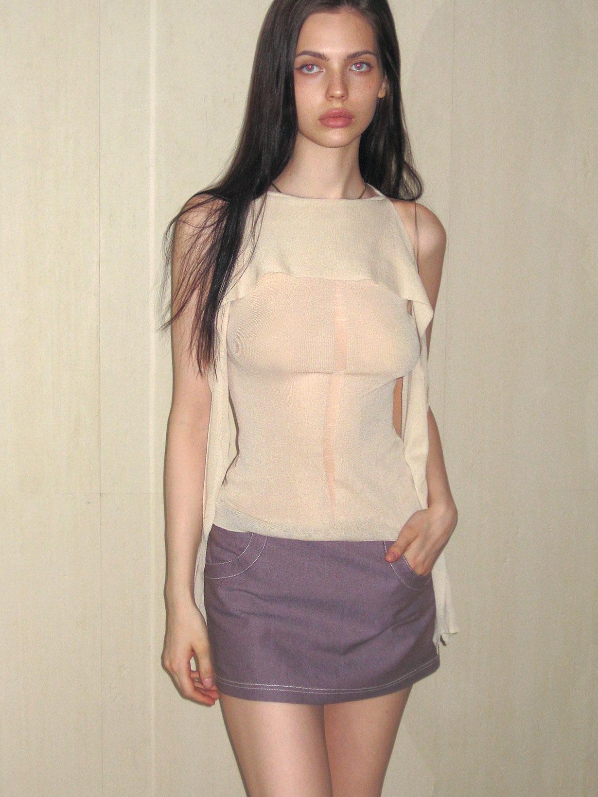 The NeverMore Purple Contrast Stitching Low Waist Women&