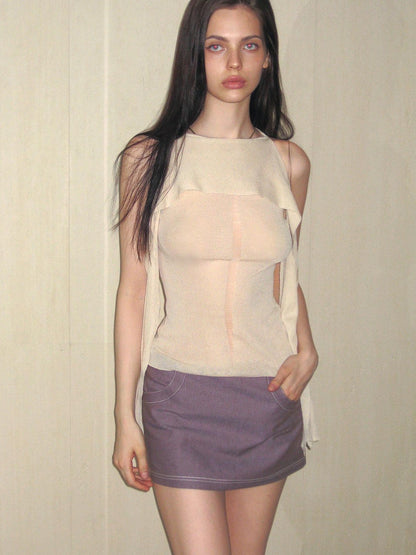 The NeverMore Purple Contrast Stitching Low Waist Women&