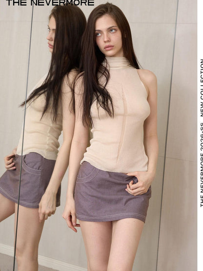 The NeverMore Purple Contrast Stitching Low Waist Women&