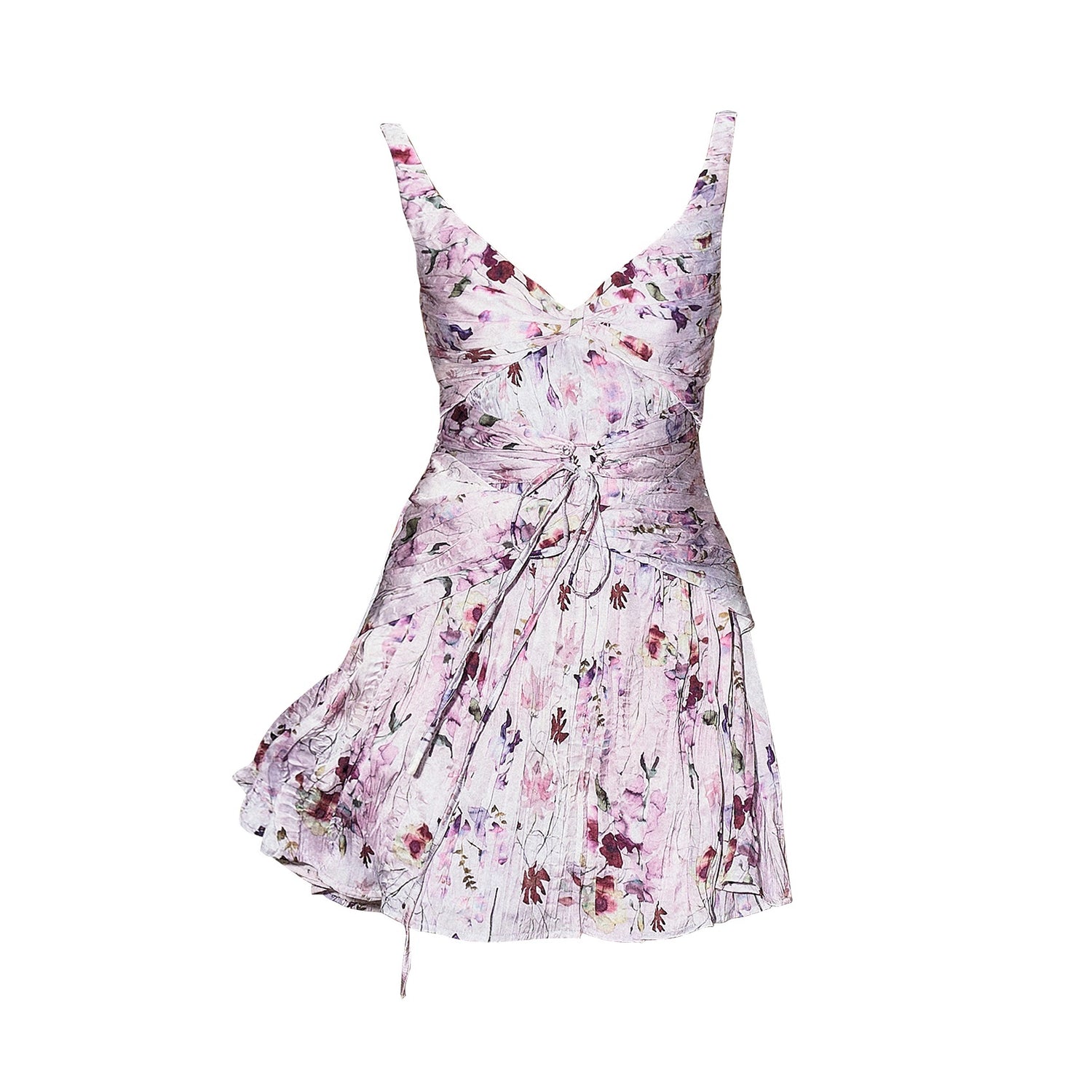 The_NeverMore_Purple_Mist_Floral_Ruched_High_Waist_Vneck_Women&