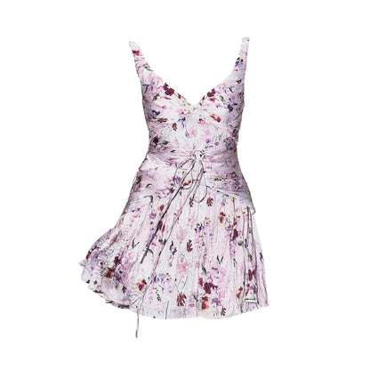 The_NeverMore_Purple_Mist_Floral_Ruched_High_Waist_Vneck_Women&