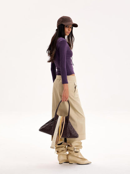 The NeverMore Purple Slim Fit Long Sleeve Knit Cropped Top Straight Midi Women&