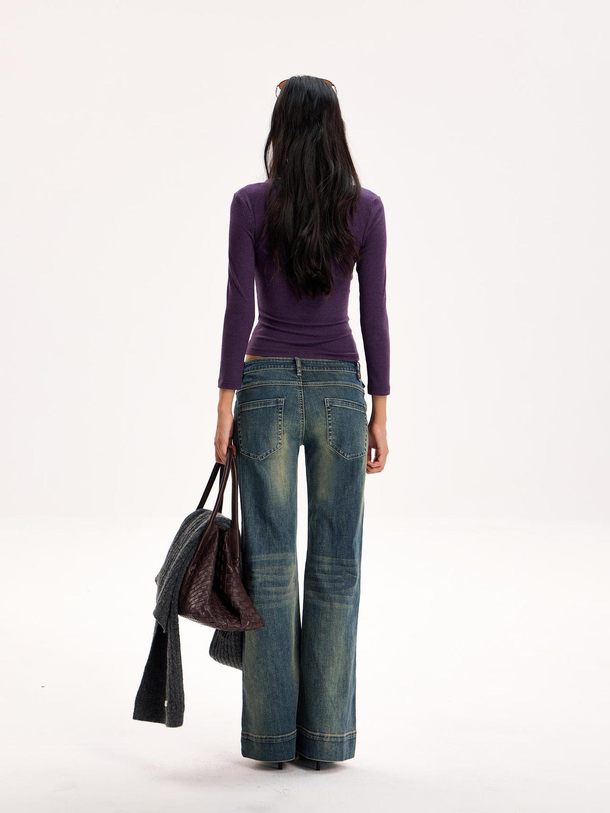 The NeverMore Purple Slim Fit Long Sleeve Knit Cropped Top Straight Midi Women&