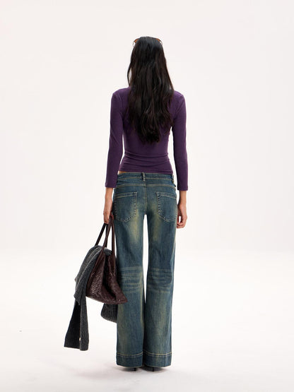 The NeverMore Purple Slim Fit Long Sleeve Knit Cropped Top Straight Midi Women&