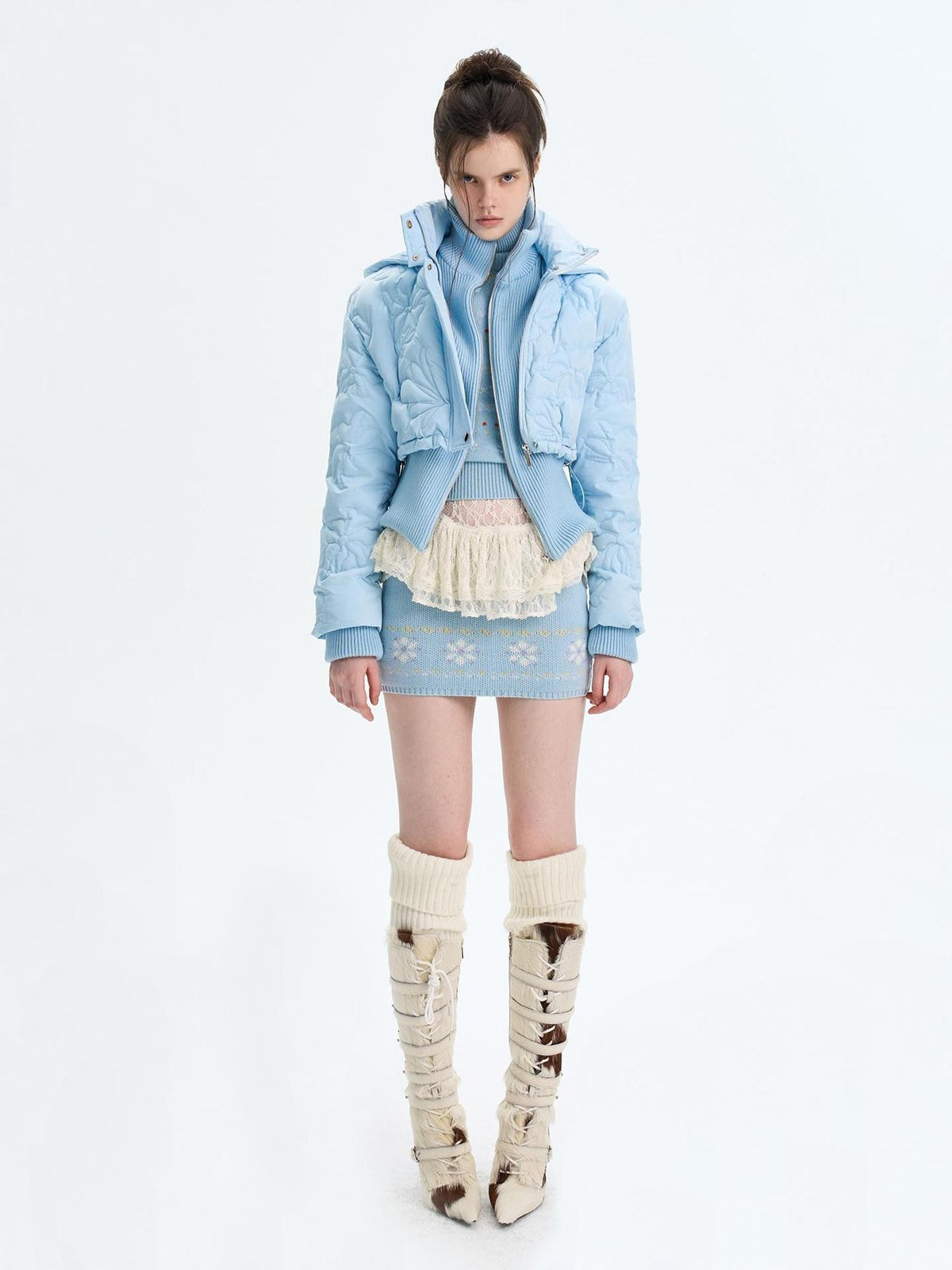 The NeverMore Quilted Embossed Cropped Hooded 90 White Duck Down Women&