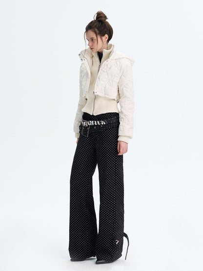The NeverMore Quilted Embossed Cropped Hooded 90 White Duck Down Women&