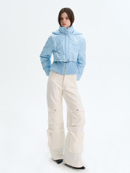 The NeverMore Quilted Embossed Cropped Hooded 90 White Duck Down Women&