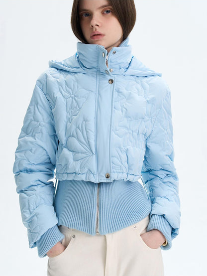 The NeverMore Quilted Embossed Cropped Hooded 90 White Duck Down Women&