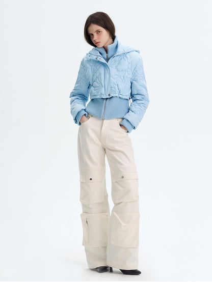 The NeverMore Quilted Embossed Cropped Hooded 90 White Duck Down Women&