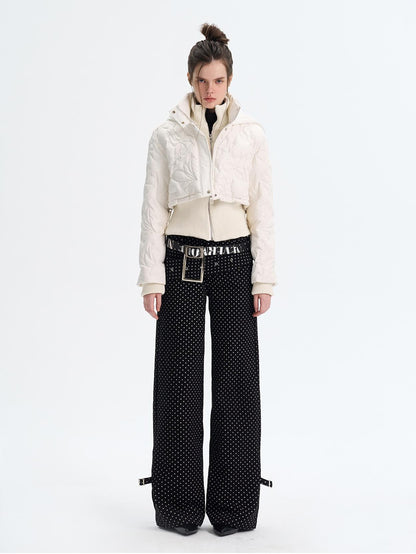 The NeverMore Quilted Embossed Cropped Hooded 90 White Duck Down Women&