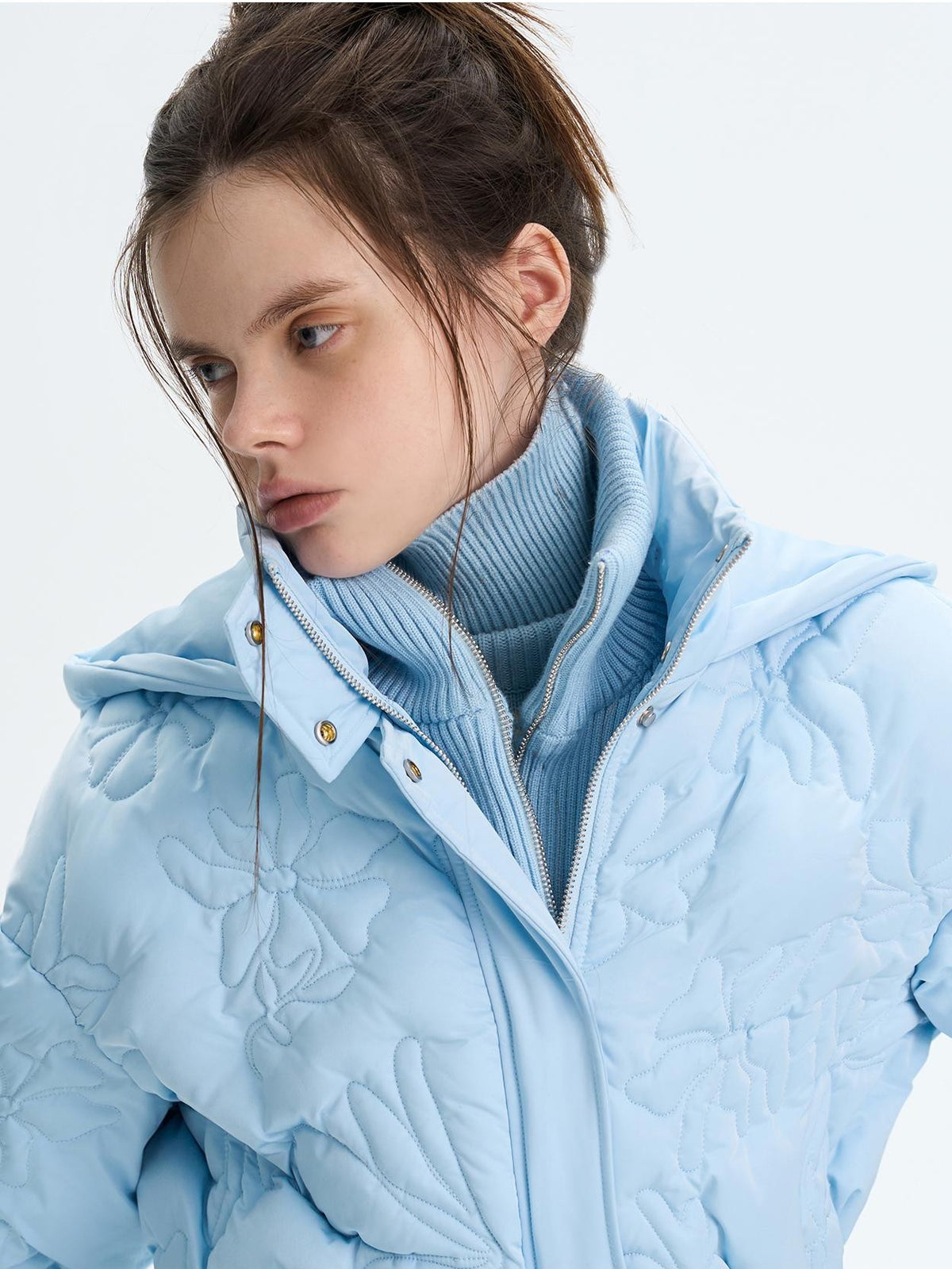 The NeverMore Quilted Embossed Cropped Hooded 90 White Duck Down Women&