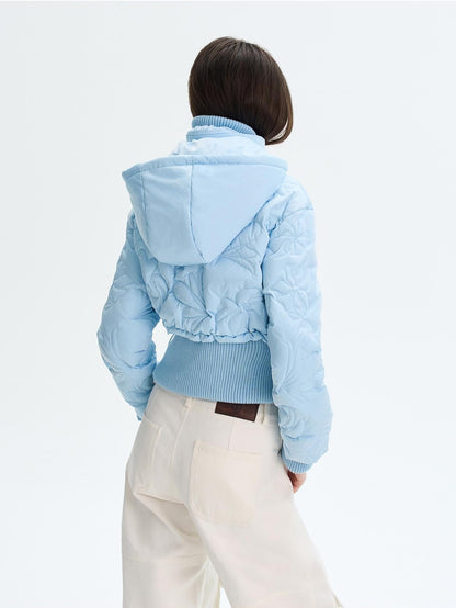 The NeverMore Quilted Embossed Cropped Hooded 90 White Duck Down Women&
