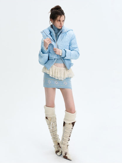 The NeverMore Quilted Embossed Cropped Hooded 90 White Duck Down Women&