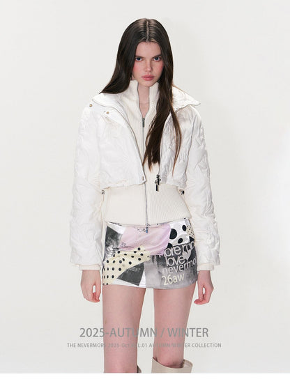 The NeverMore Quilted Embossed Cropped Hooded 90 White Duck Down Women&
