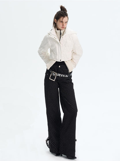 The NeverMore Quilted Embossed Cropped Hooded 90 White Duck Down Women&