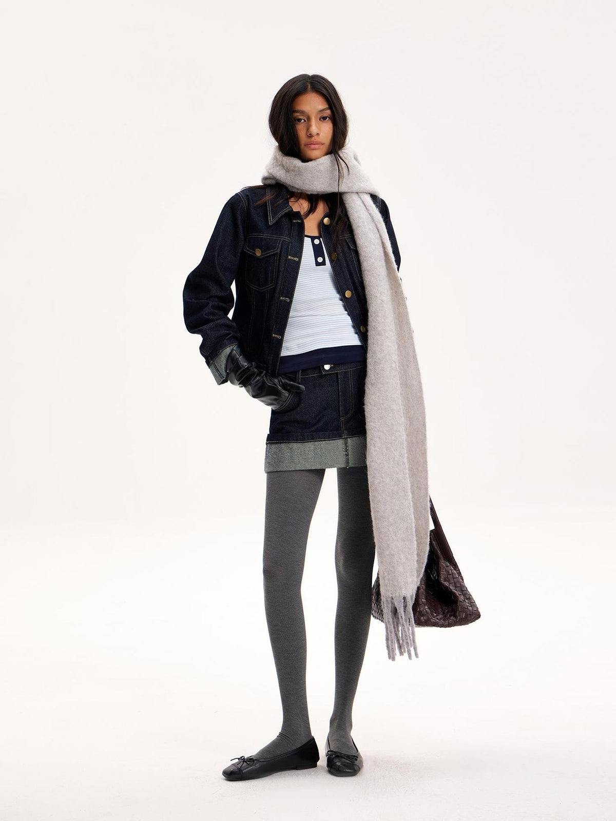 The NeverMore Raw Hem Selvedge Topstitch Straight Shoulder Women&