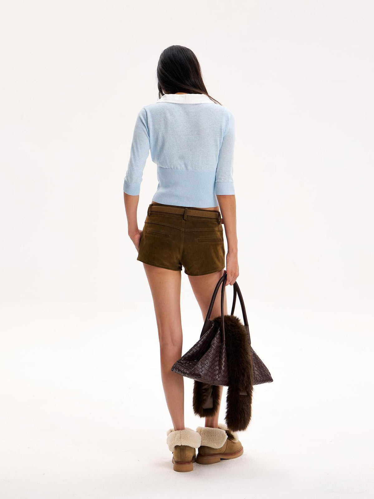 The NeverMore Retro Brown Structured Panel Texture Low Waist Cotton Women&