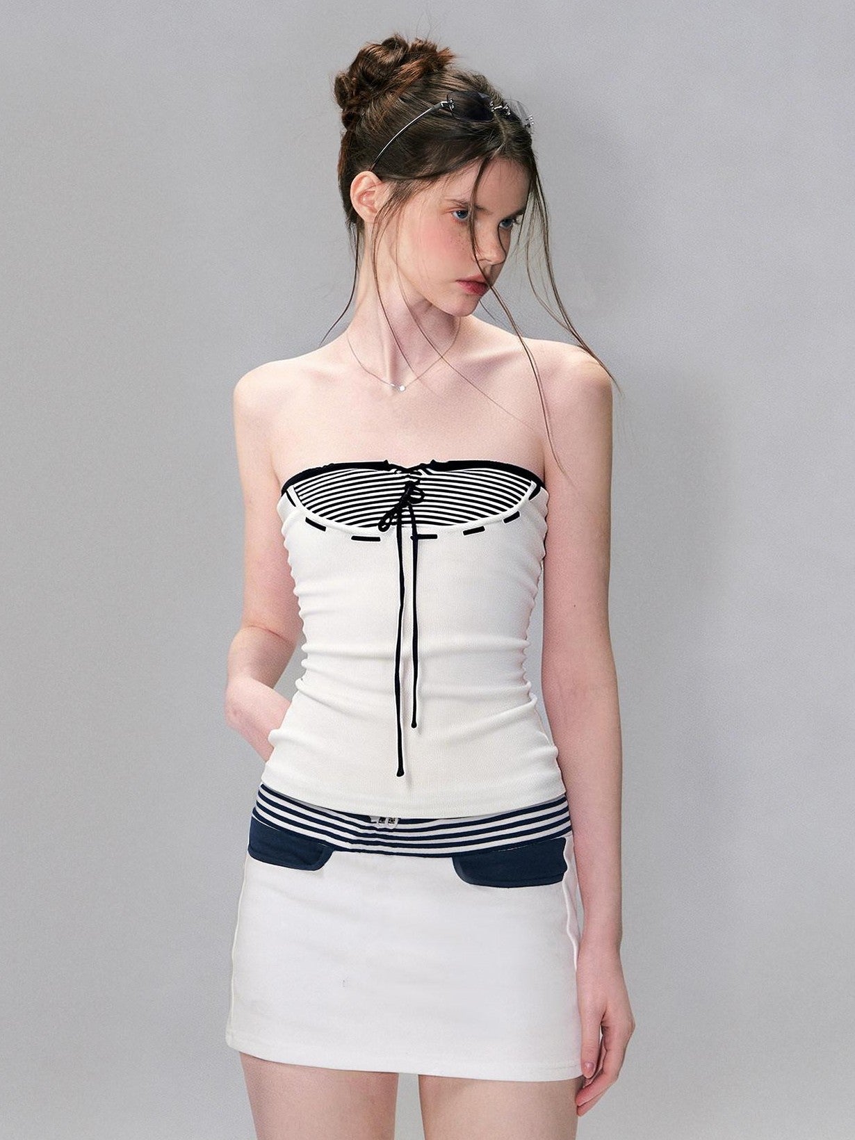 The NeverMore Retro Colorblock Striped Asymmetric Lace Up Women&