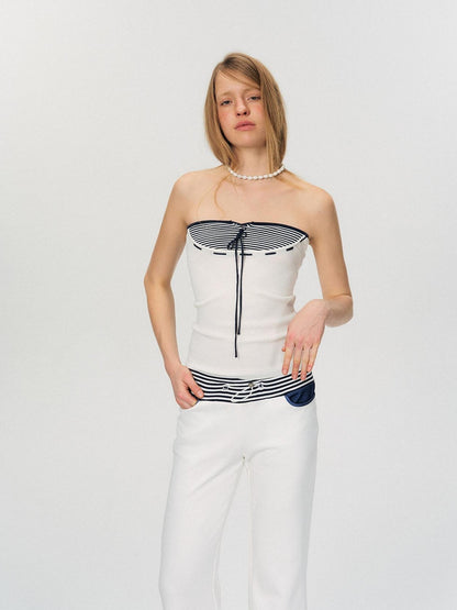 The NeverMore Retro Colorblock Striped Asymmetric Lace Up Women&