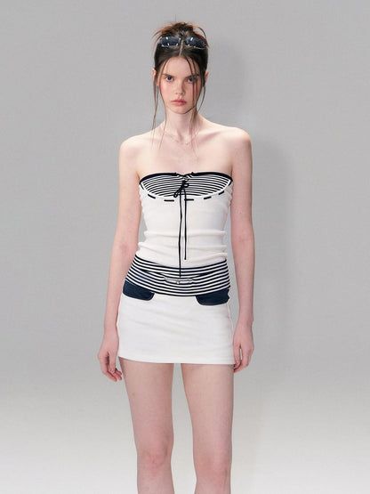 The NeverMore Retro Colorblock Striped Asymmetric Lace Up Women&