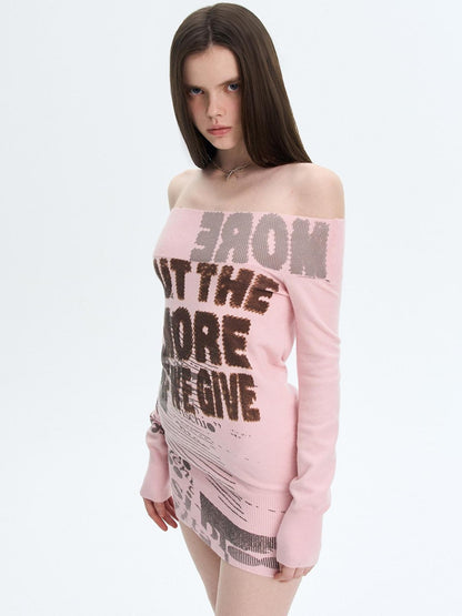 The NeverMore Retro Printed Knit Bodycon One Shoulder Women&