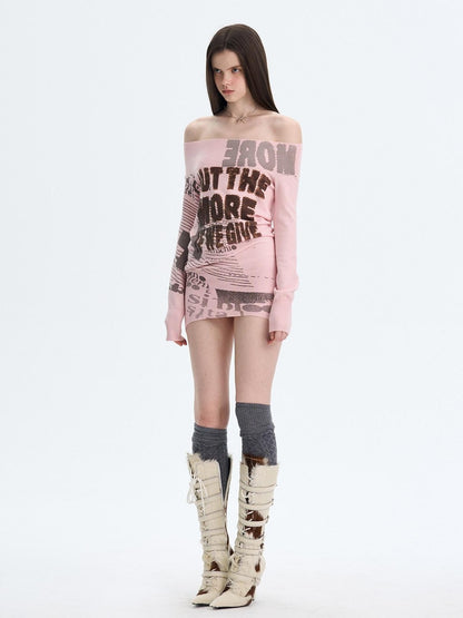 The NeverMore Retro Printed Knit Bodycon One Shoulder Women&
