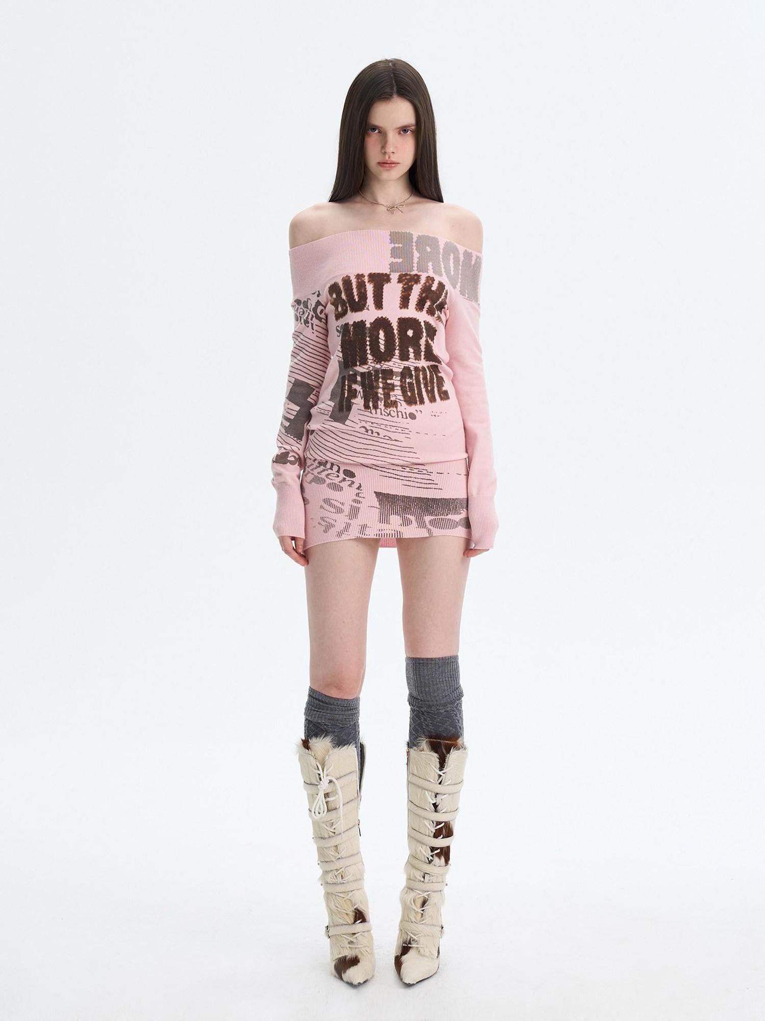 The NeverMore Retro Printed Knit Bodycon One Shoulder Women&