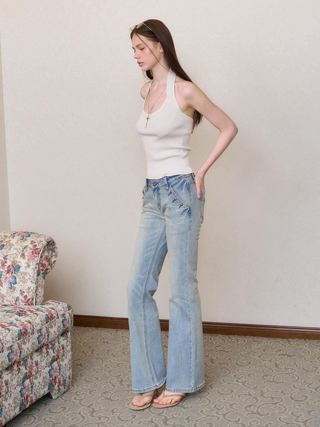 The NeverMore Retro Studded Slim Micro Flare Women&