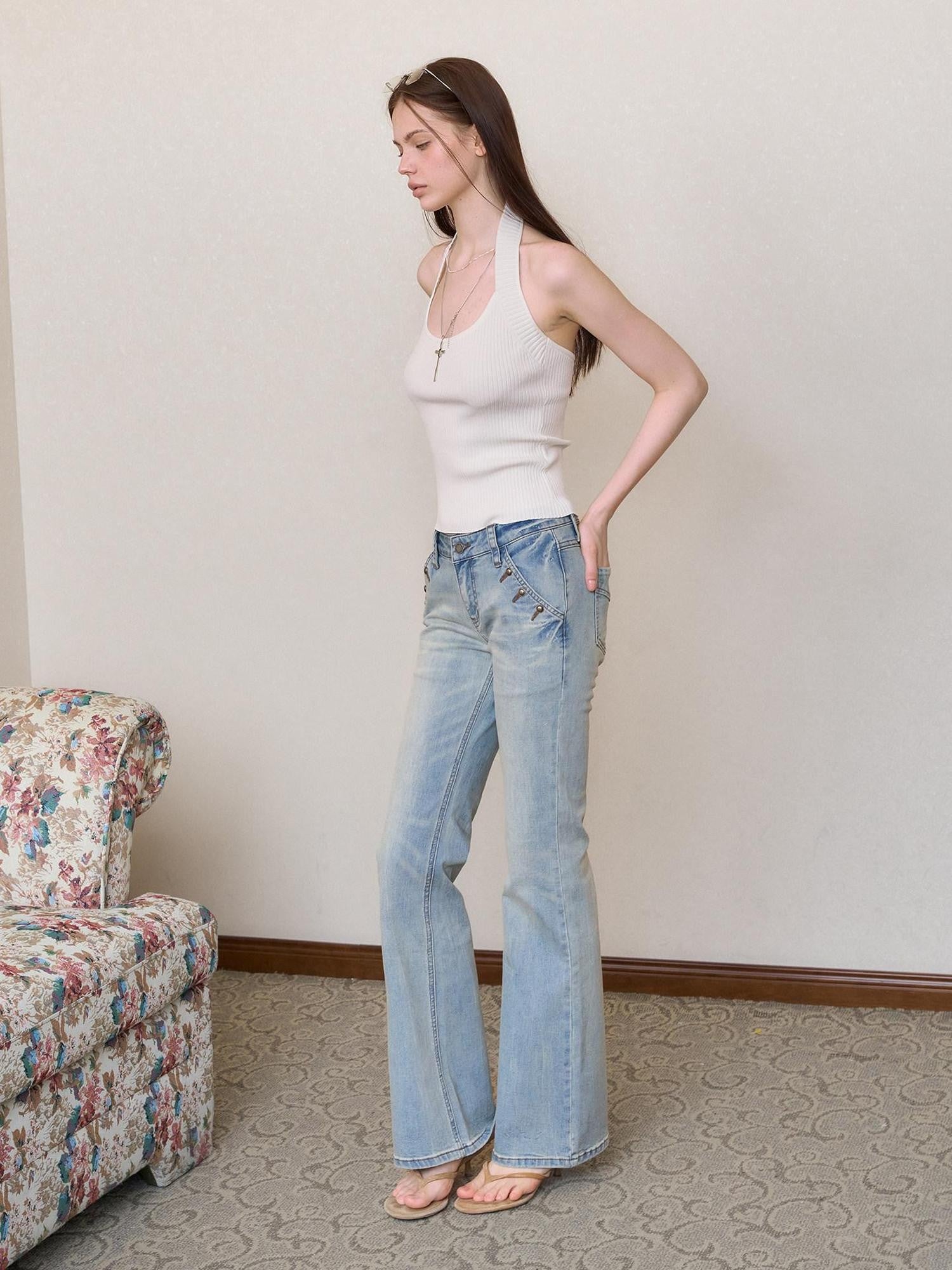 The NeverMore Retro Studded Slim Micro Flare Women&
