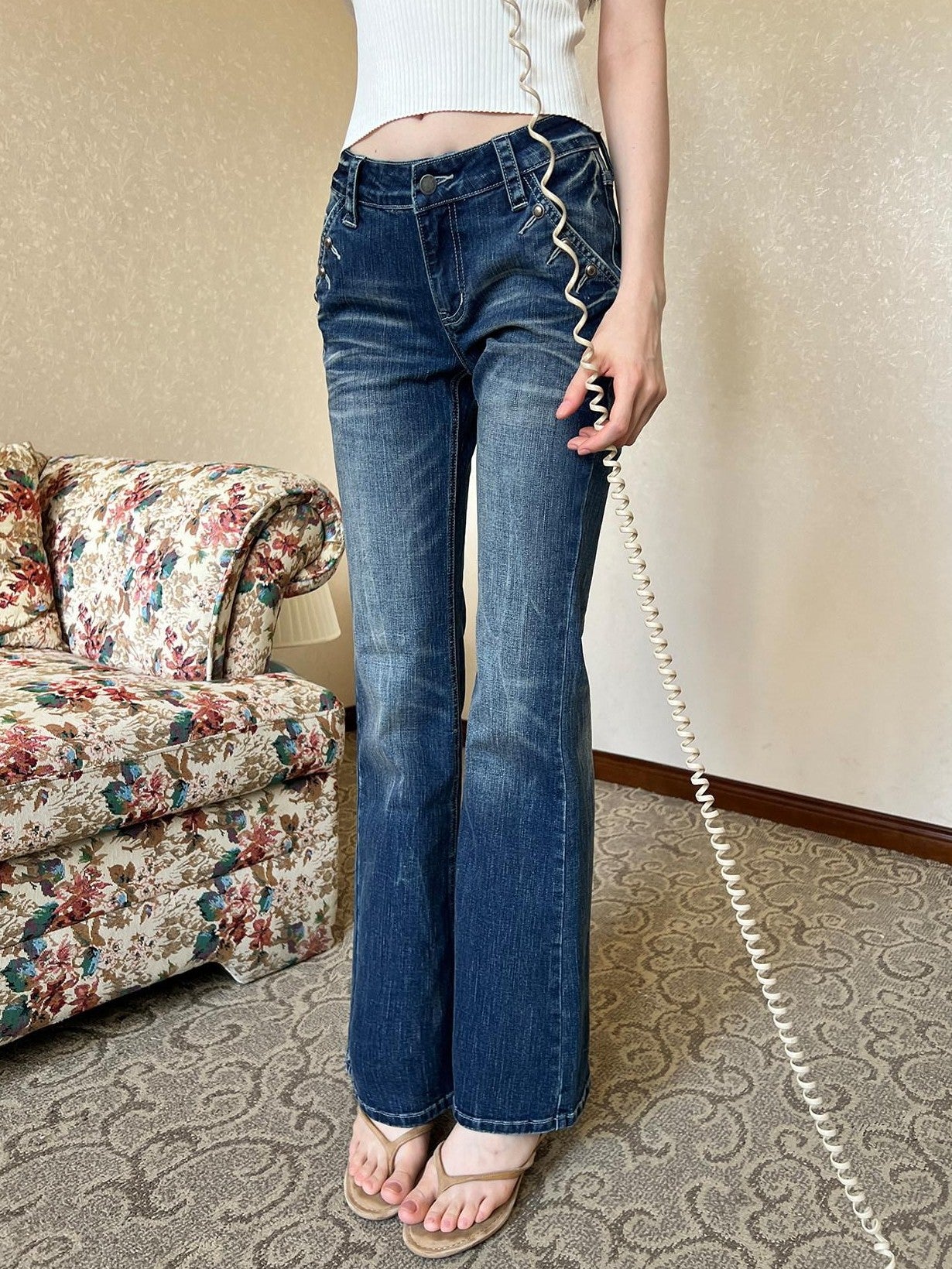 The NeverMore Retro Studded Slim Micro Flare Women&