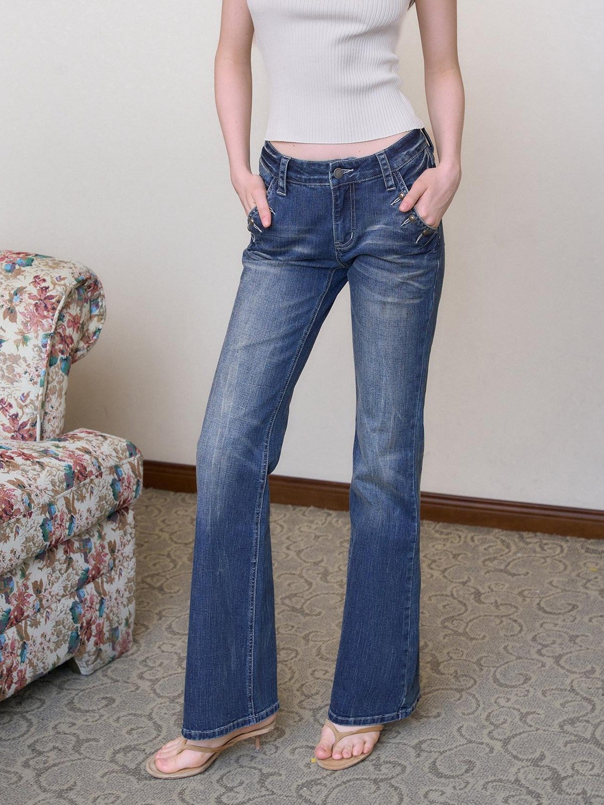 The NeverMore Retro Studded Slim Micro Flare Women&