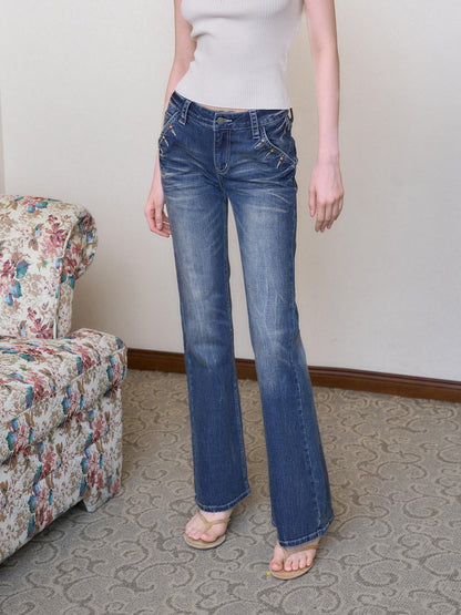 The NeverMore Retro Studded Slim Micro Flare Women&