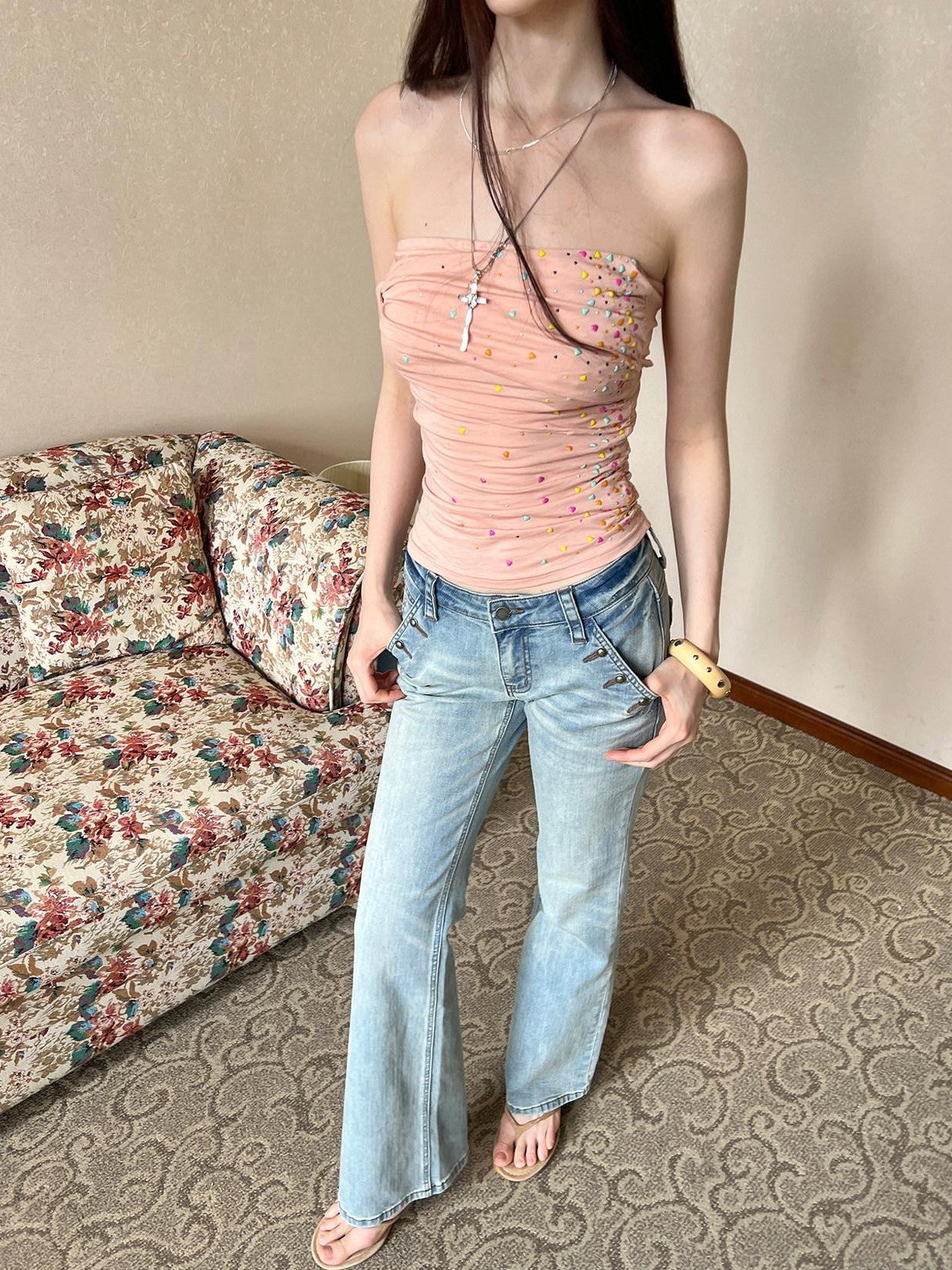The NeverMore Retro Studded Slim Micro Flare Women&