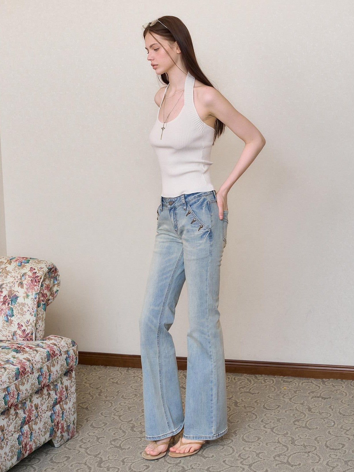 The NeverMore Retro Studded Slim Micro Flare Women&