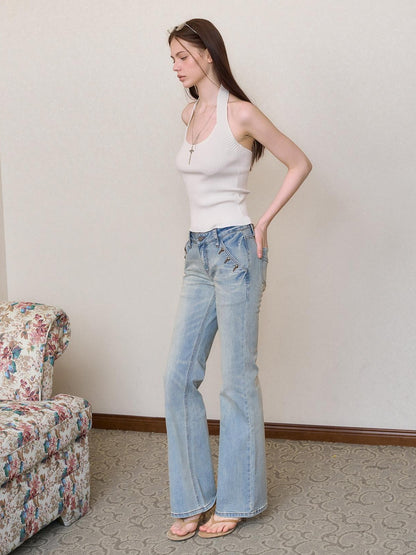 The NeverMore Retro Studded Slim Micro Flare Women&