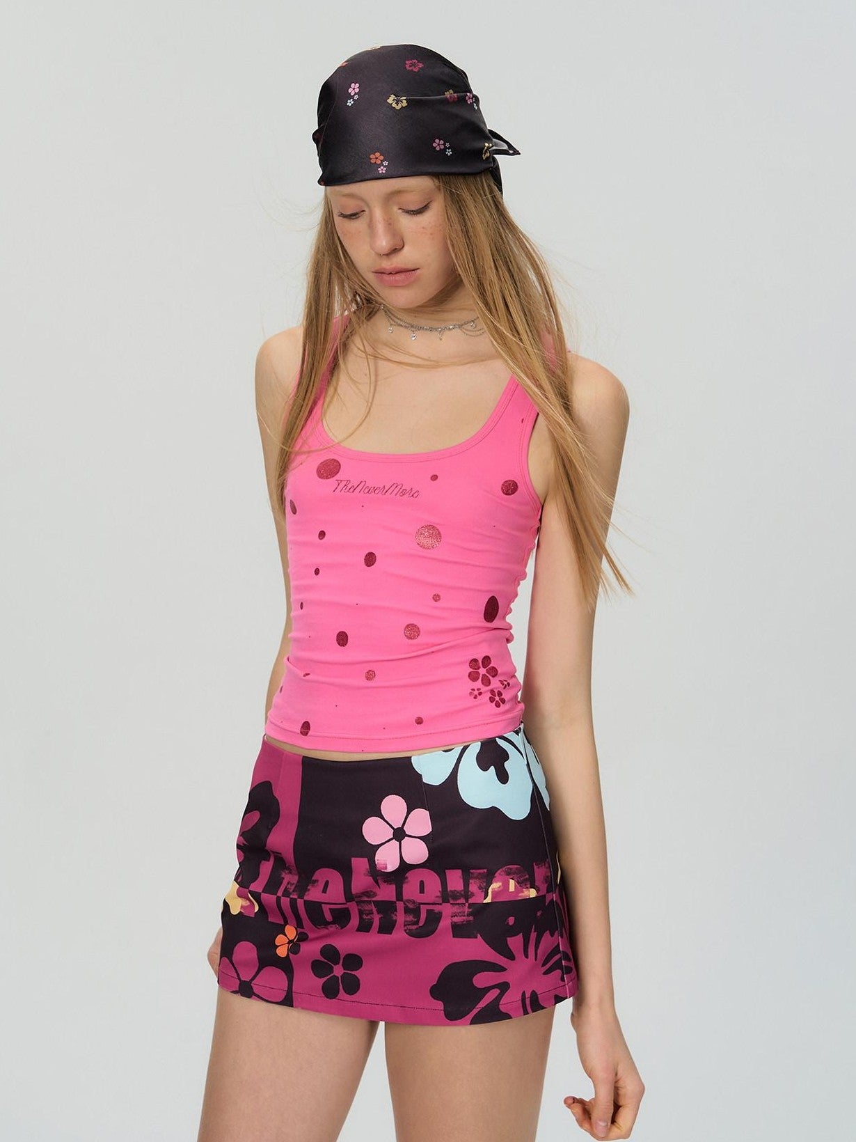 The NeverMore Rose Pink Vintage Polka Dot Heavy Silver Foil Women&