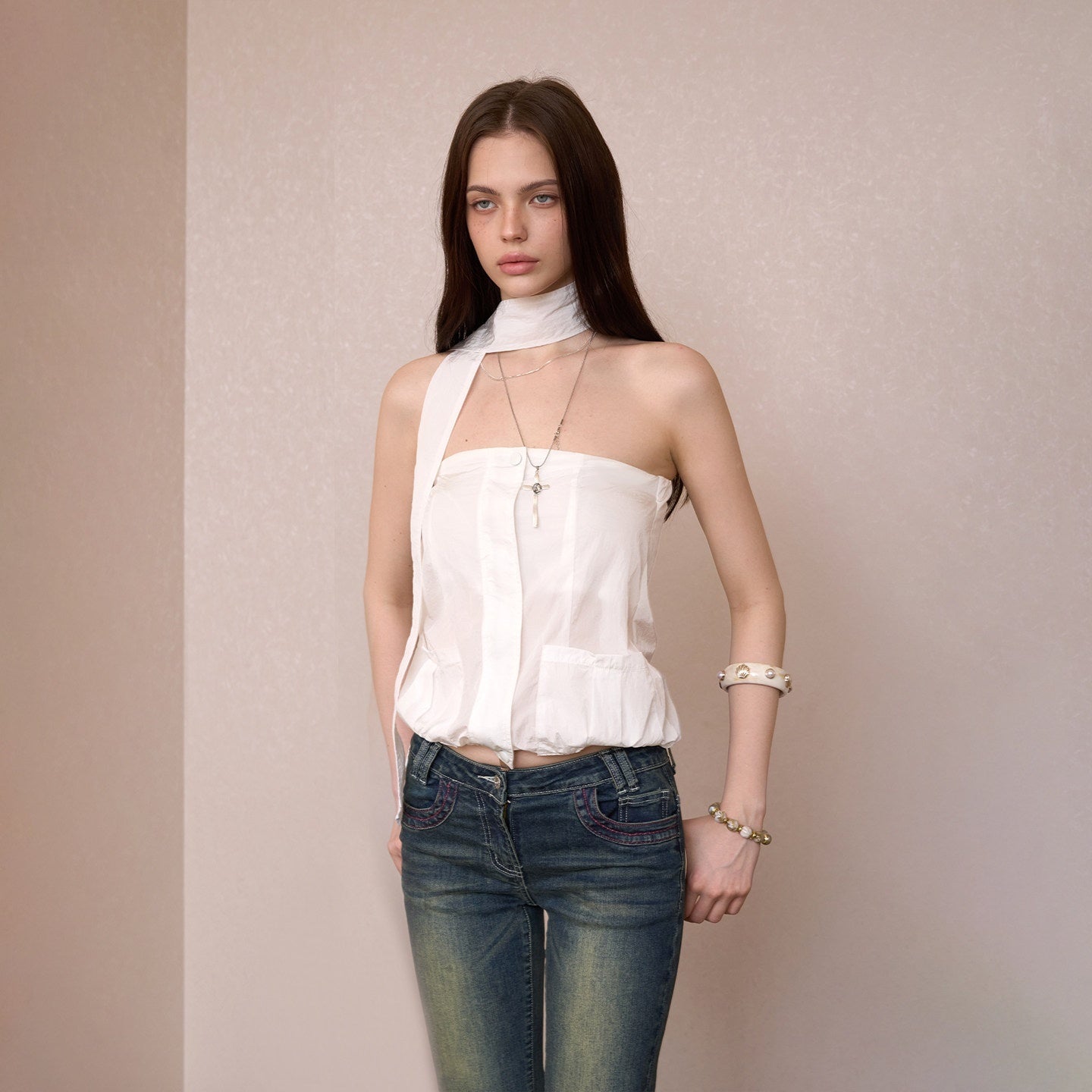 The_NeverMore_Sheer_Utility_Zipper_Cropped_Ribbon_Vintage_Slim_Fit_Women&