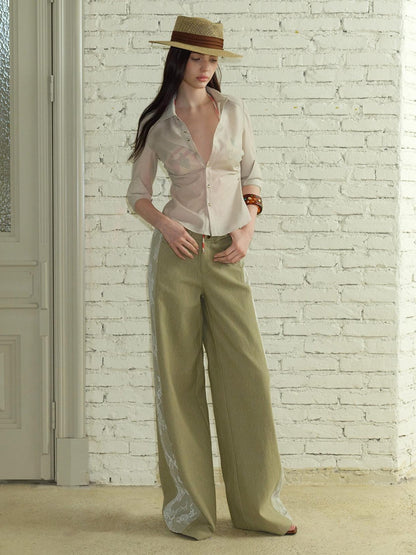 The NeverMore Sheer Vintage Utility Cinched Waist Mid Sleeve Women&