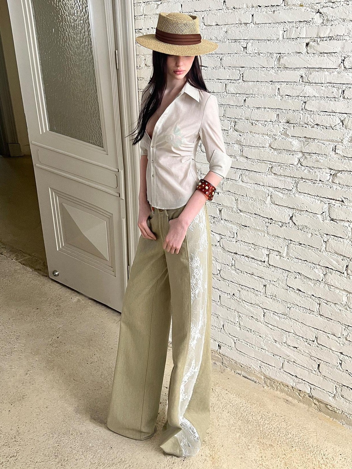 The NeverMore Sheer Vintage Utility Cinched Waist Mid Sleeve Women&