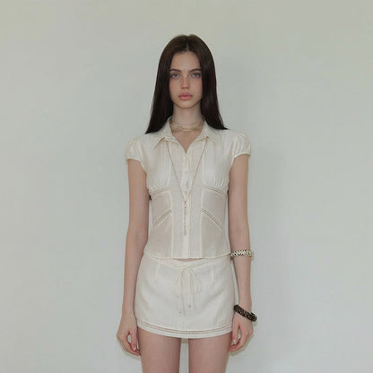 The_NeverMore_Short_Sleeve_Shirt_Low_Waist_Skirt_Women&