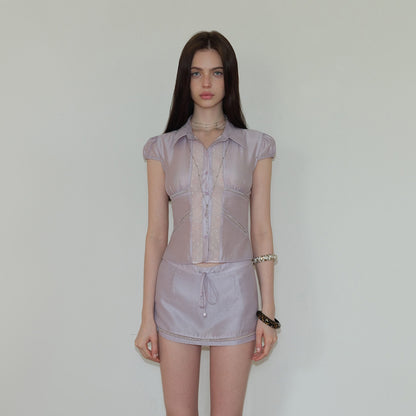 The_NeverMore_Short_Sleeve_Shirt_Low_Waist_Skirt_Women&