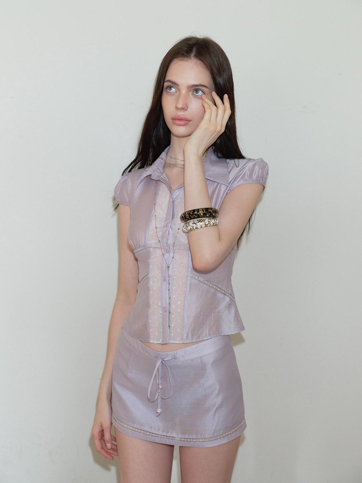 The NeverMore Short Sleeve Shirt Low Waist Skirt Women&