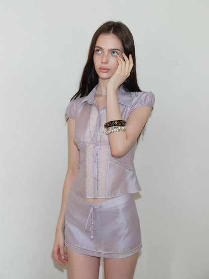 The NeverMore Short Sleeve Shirt Low Waist Skirt Women&