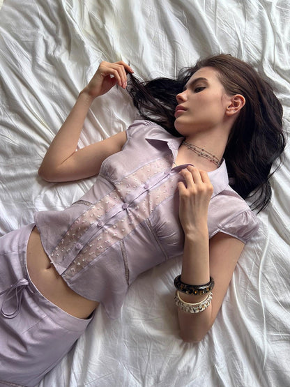 The NeverMore Short Sleeve Shirt Low Waist Skirt Women&