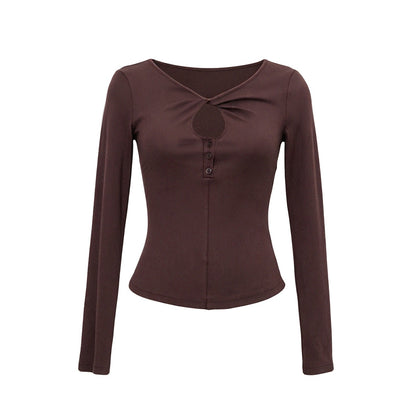 The_NeverMore_Slim_Fit_Cinched_Waist_Henley_Neck_Cropped_Stretch_Women&