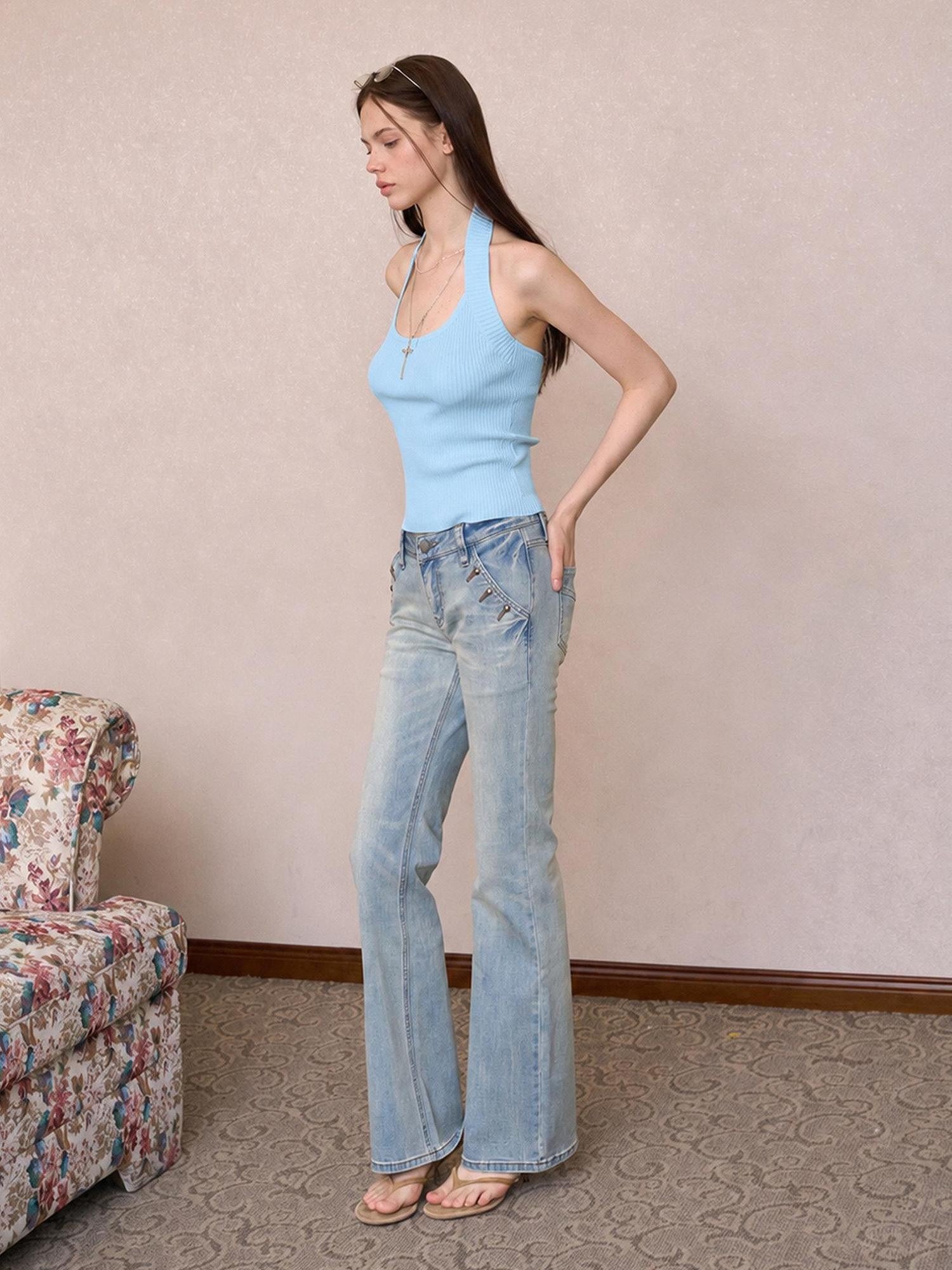 The NeverMore Solid Ribbed Wide Shoulder Strap Slim Fit U Neck Women&