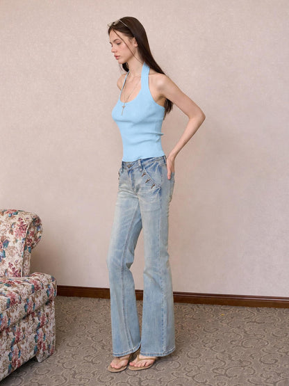 The NeverMore Solid Ribbed Wide Shoulder Strap Slim Fit U Neck Women&